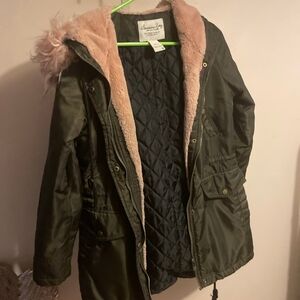 Olive Green Parka with Faux Fur Hood